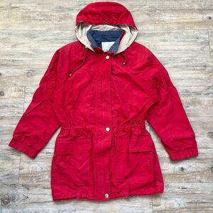 London Fog Coat Vintage Small Long Red Hooded Zip 90s Winter Warm